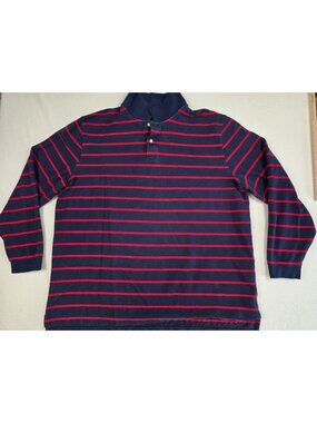 LL Bean Mens Navy & Red Striped Long Sleeve Polo Shirt 3XL Tall Traditional Fit